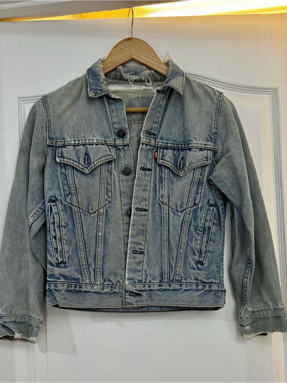 Levi's Light Blue Distressed Upcycled Edgy Hipster Denim Jean Jacket